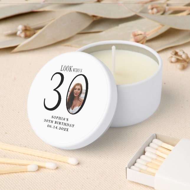 Look Who's Thirty Minimal Photo 30th Birthday Mini Candle Favors (Insitu)