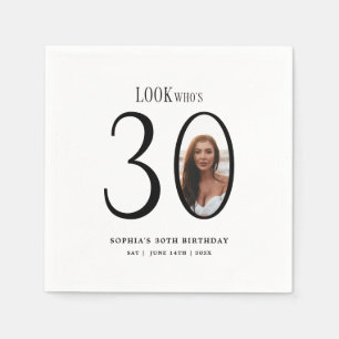 Look Who's Thirty Minimal Photo 30th Birthday Napkins