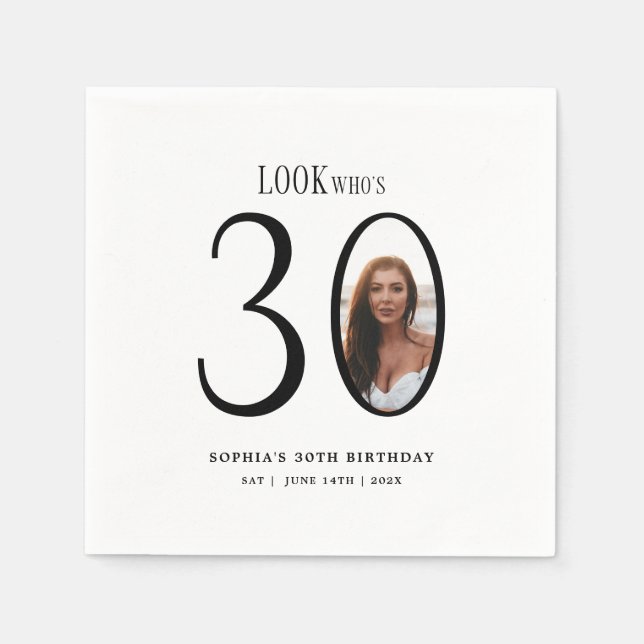 Look Who's Thirty Minimal Photo 30th Birthday Napkins (Front)