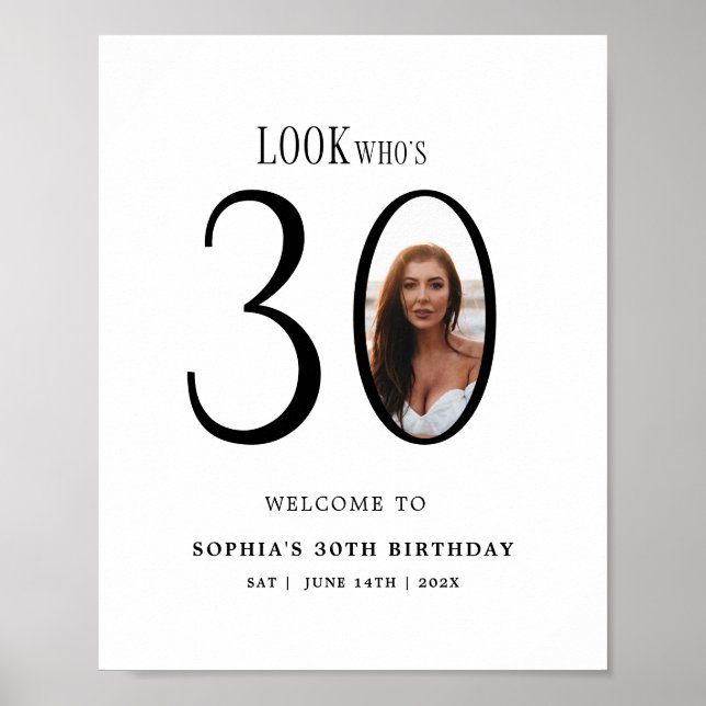 Look Who's Thirty Photo 30th Birthday Welcome Sign (Front)