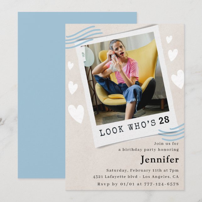  Look who's turning 28th birthday invitations (Front/Back)