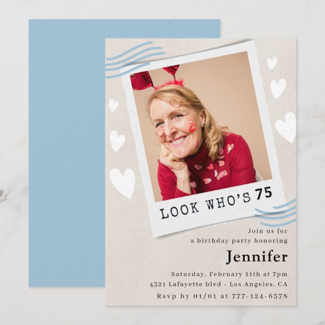  Look who's turning 75th birthday invitations (Front/Back)