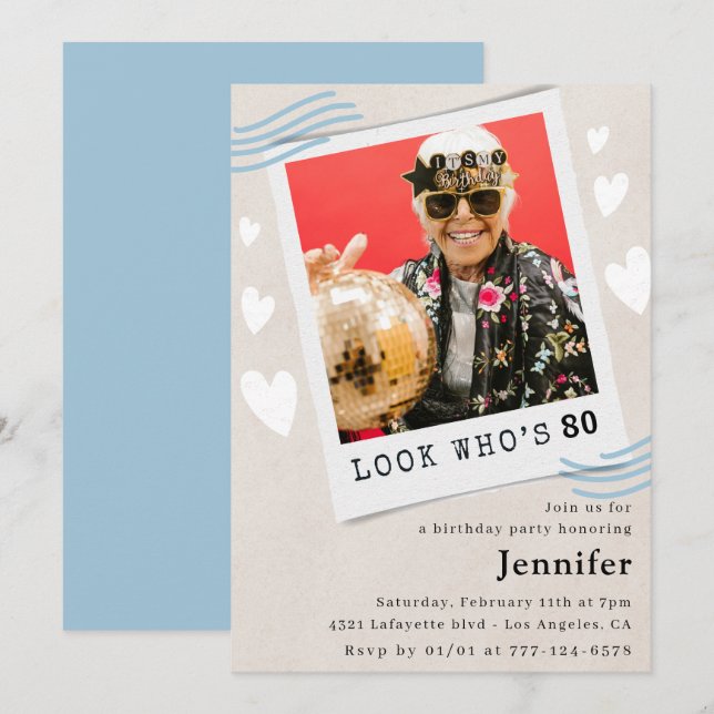  Look who's turning 80th birthday invitations (Front/Back)