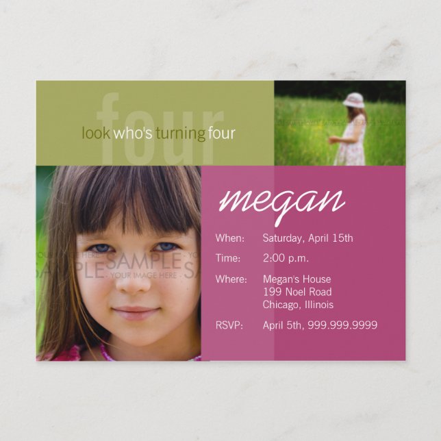 look who's turning four • Birthday Invitation Postcard (Front)