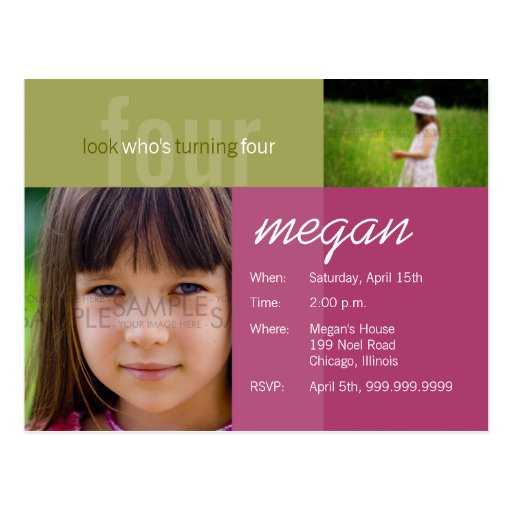 look who's turning four • Birthday Invitation Postcard | Zazzle