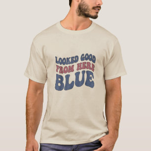 Looked Good From Here Blue Funny Softball Mama Mom T-Shirt