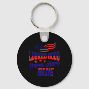 Looked Good From Here Blue Funny Softll Game Day _ Keychain