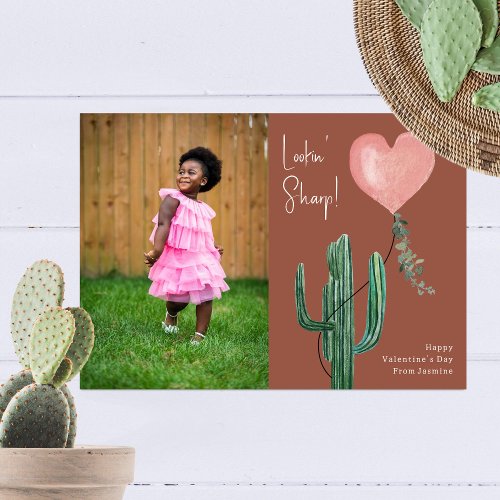 Lookin Sharp Cactus Pun Photo Valentine Pink Card