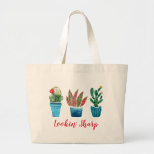 Lookin' Sharp Fashionable Cactus Plants Floral Large Tote Bag
