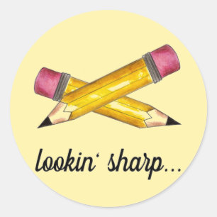 Lookin' Sharp Yellow #2 Pencil School Writing Classic Round Sticker