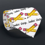 Lookin' Sharp Yellow #2 Pencil School Writing Neck Tie<br><div class="desc">Features an original marker illustration of a sharp yellow #2 school pencil with a pink eraser, and LOOKIN' SHARP in a fun font. This pencil illustration is also available on other products. Don't see what you're looking for? Need help with customization? Contact Rebecca to have something designed just for you....</div>