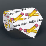 Lookin' Sharp Yellow #2 Pencil School Writing Neck Tie<br><div class="desc">Features an original marker illustration of a sharp yellow #2 school pencil with a pink eraser, and LOOKIN' SHARP in a fun font. This pencil illustration is also available on other products. Don't see what you're looking for? Need help with customization? Contact Rebecca to have something designed just for you....</div>