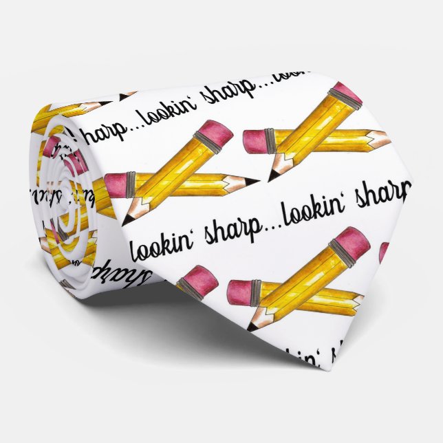 Lookin' Sharp Yellow #2 Pencil School Writing Neck Tie (Rolled)