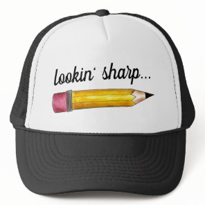 Lookin' Sharp Yellow #2 Pencil School Writing Trucker Hat