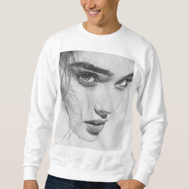 Looking at her sweatshirt (Front)