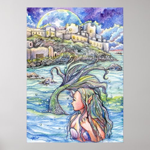 Looking Back Fantasy Mermaid Art Poster