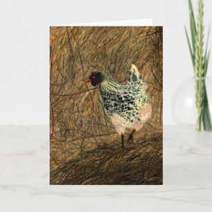 "Looking" - Digitally Transformed Chicken on Hay Card