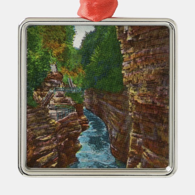 Looking Down Ausable Chasm from Hyde's Cave Metal Ornament (Front)