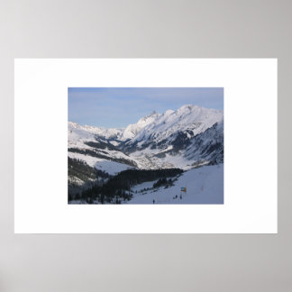Looking down over a small alpine village poster
