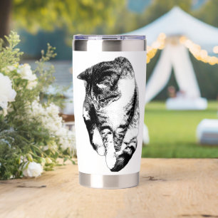 Looking Down Tabby Cat Monochrome Mug Insulated Tumbler