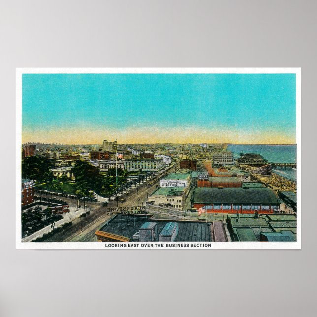 Looking East over Business Section, Long Beach Poster (Front)