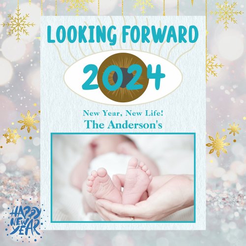 Looking Forward New Year 2024 Blue Holiday Card