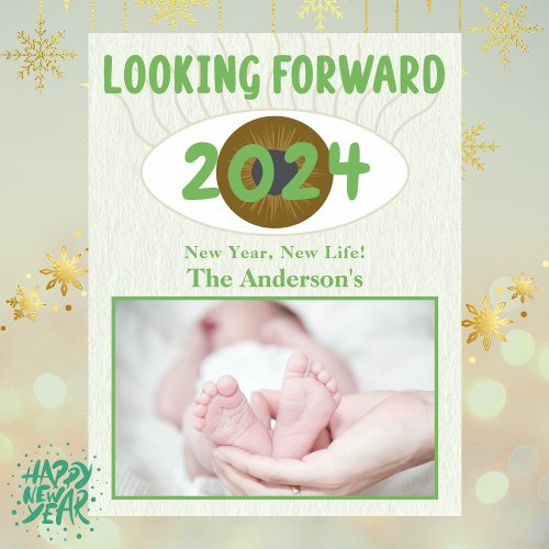 Looking Forward New Year 2024 Green Holiday Card