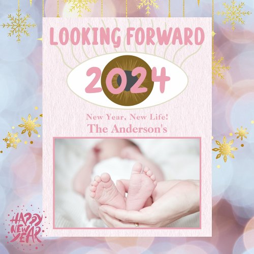 Looking Forward New Year 2024 Pink Holiday Card