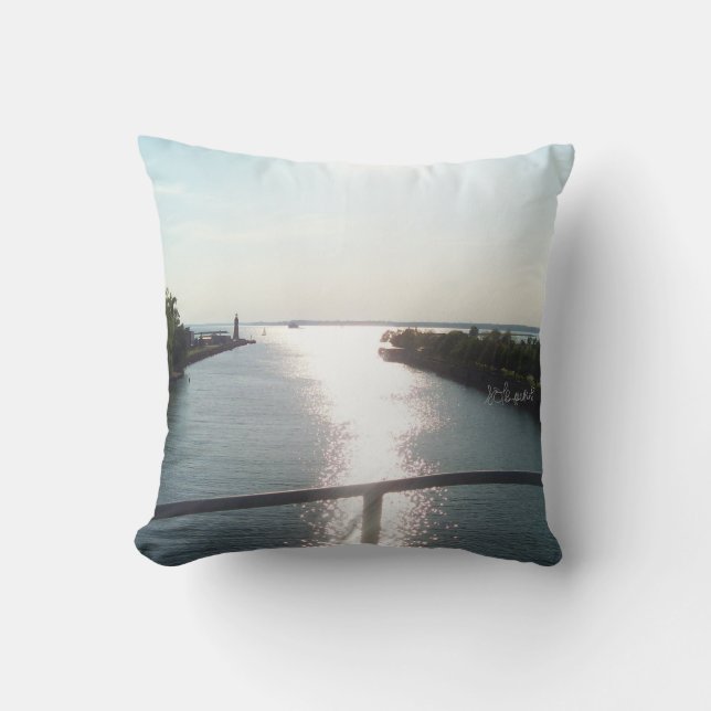 Looking Out at Lake Erie Throw Pillow (Front)