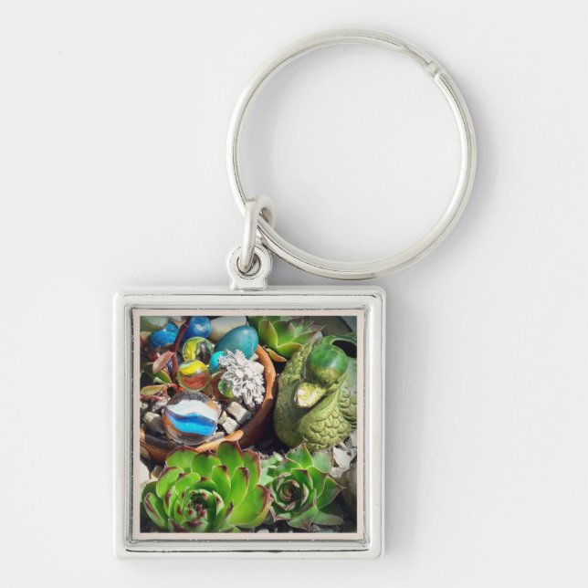 Looking Pretty Duck and Succulent Plants Keychain (Front)
