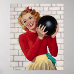 Looking Pretty While Bowling Girl Pinup Art Poster at Zazzle