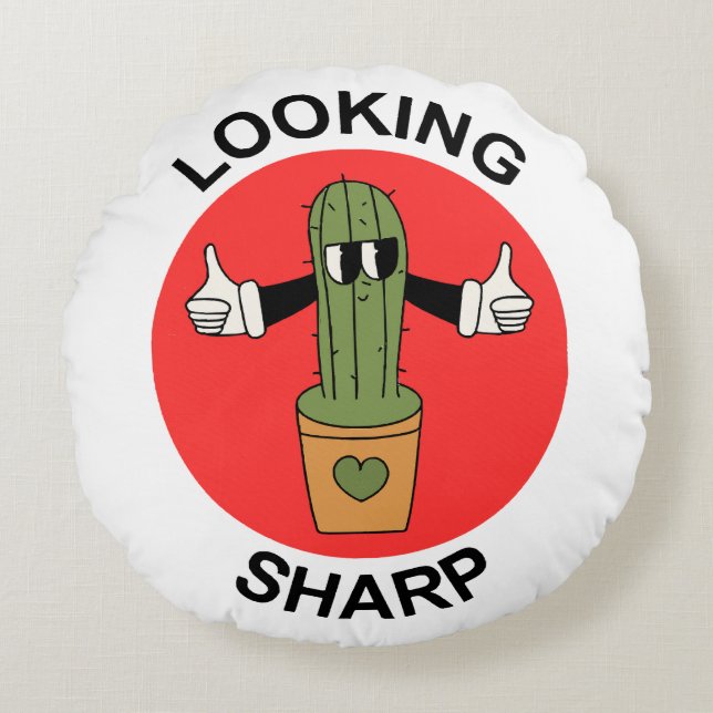 Looking Sharp  Cactus Pun Round Pillow (Front)