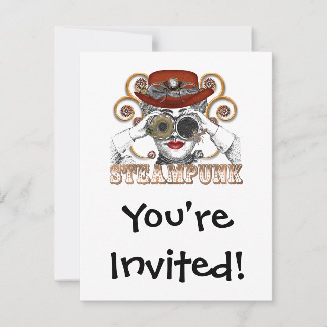 looking steampunked steampunk collage art invitation (Front)
