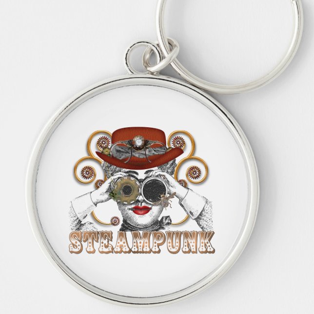 looking steampunked steampunk collage art keychain (Front)