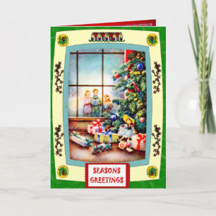 Looking through the Christmas window Holiday Card