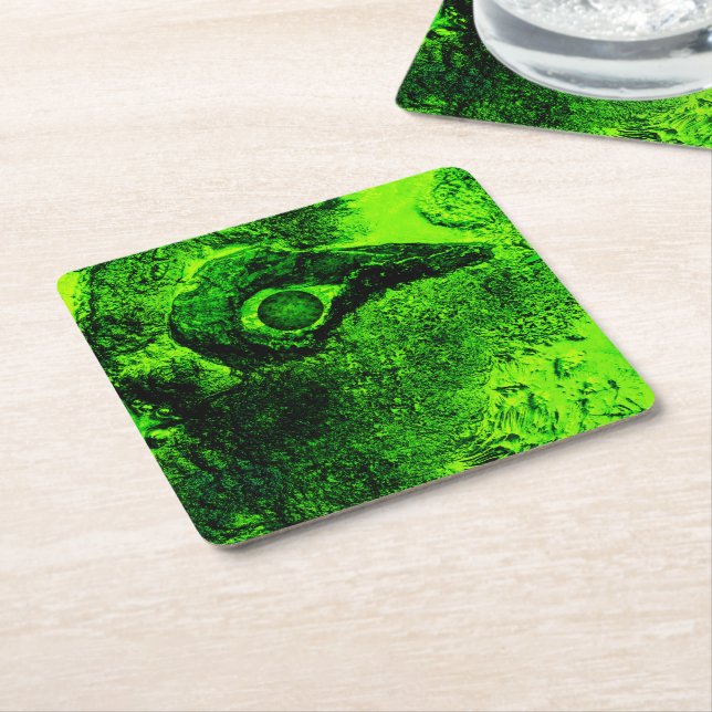 looking to green square paper coaster (Angled)