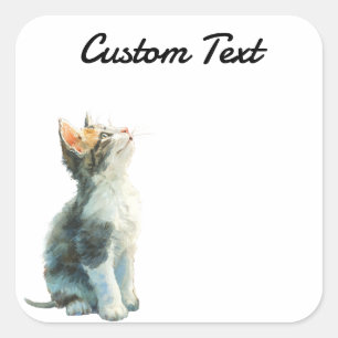 Looking Up Cat -2 Personalized Custom Text Square Sticker