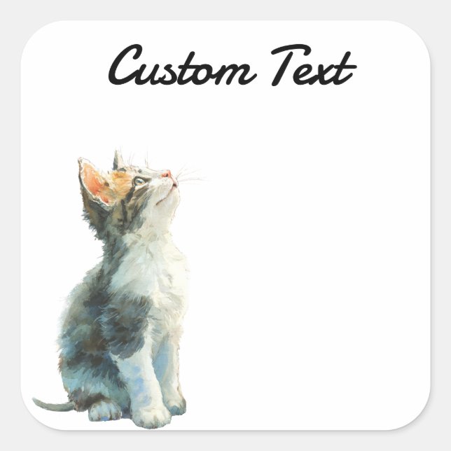 Looking Up Cat -2 | Personalized Custom Text Square Sticker (Front)