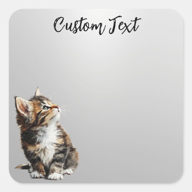 Looking Up Cat -5 | Personalized Custom Text Square Sticker (Front)
