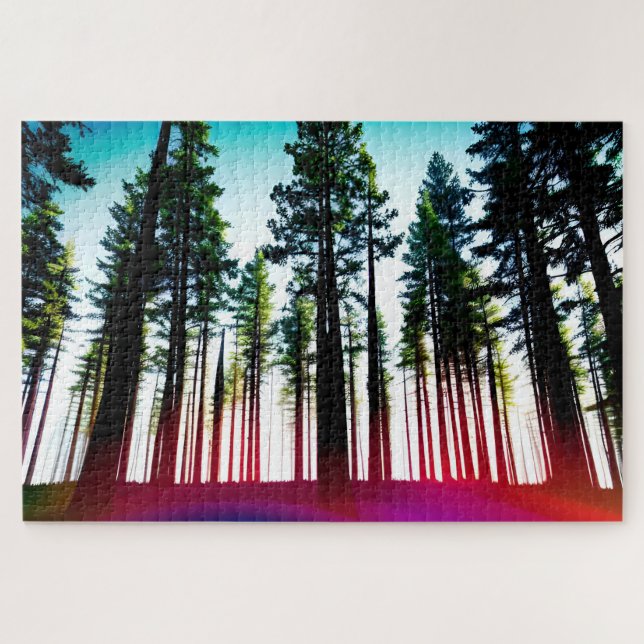 Looking Up Into a Forest of Tall Trees with Red Jigsaw Puzzle (Horizontal)