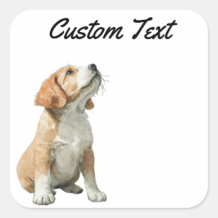 Looking Up Puppy-2 Personalized Custom Text Square Sticker