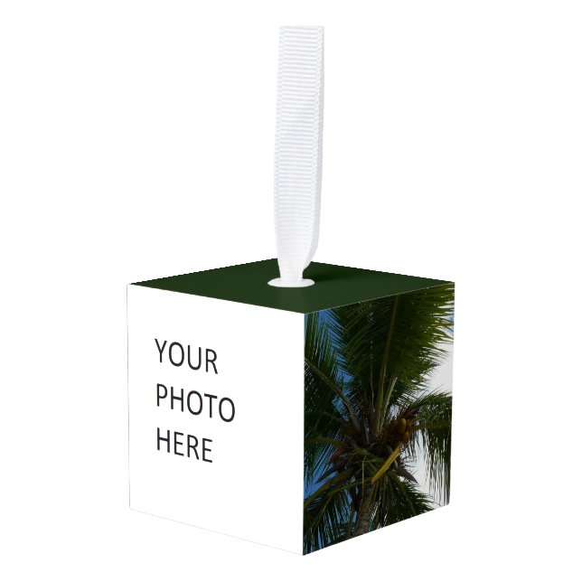 Looking Up to Coconut Palm Tree Tropical Nature Cube Ornament (Front Angled)