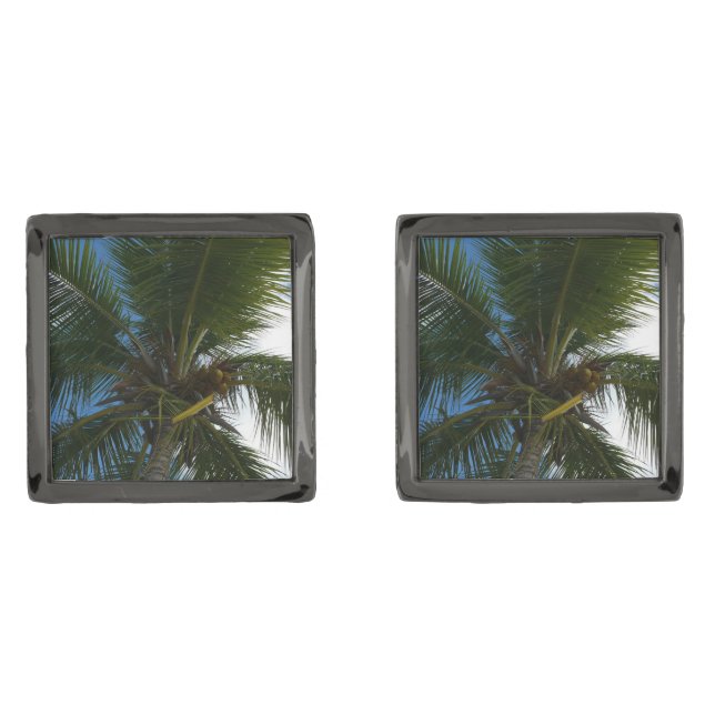 Looking Up to Coconut Palm Tree Tropical Nature Cufflinks (Front)