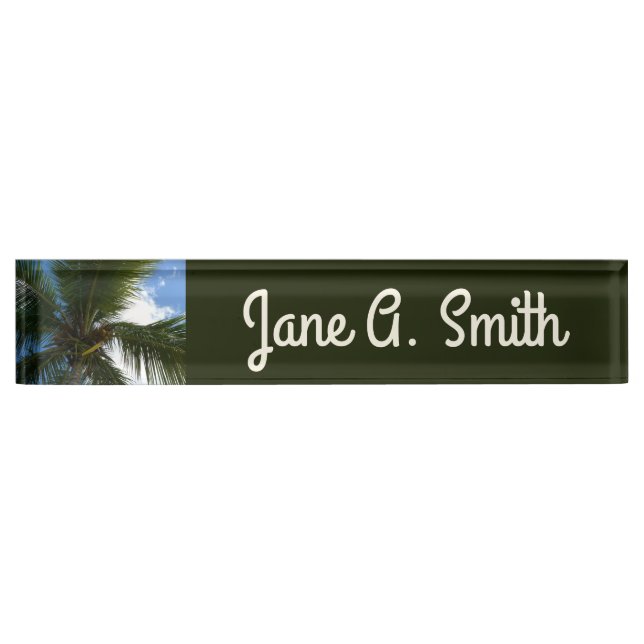 Looking Up to Coconut Palm Tree Tropical Nature Desk Name Plate (Front)
