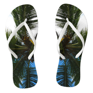 Looking Up to Coconut Palm Tree Tropical Nature Flip Flops