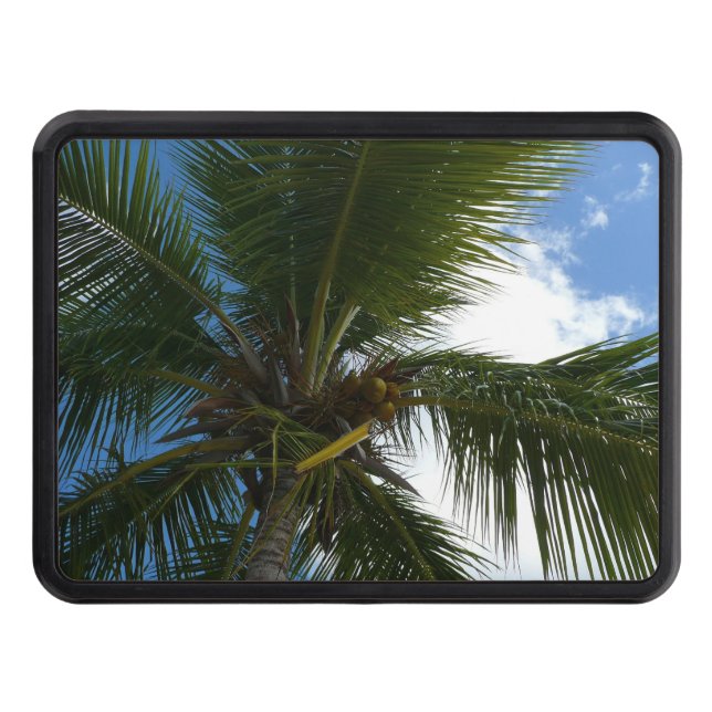 Looking Up to Coconut Palm Tree Tropical Nature Hitch Cover (Front)
