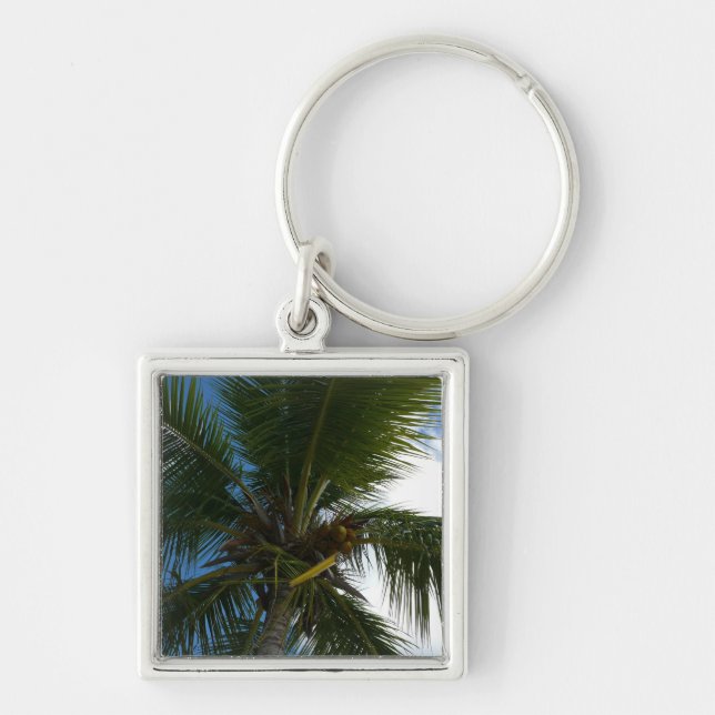 Looking Up to Coconut Palm Tree Tropical Nature Keychain (Front)