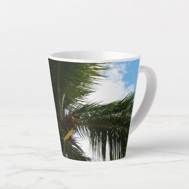 Looking Up to Coconut Palm Tree Tropical Nature Latte Mug (Right Angle)