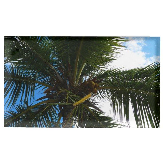 Looking Up to Coconut Palm Tree Tropical Nature Place Card Holder (Front)