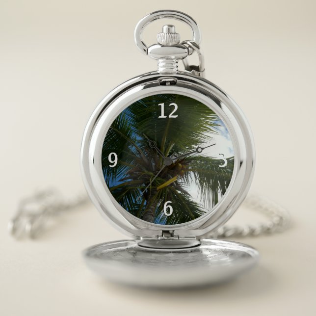 Looking Up to Coconut Palm Tree Tropical Nature Pocket Watch (Inside)